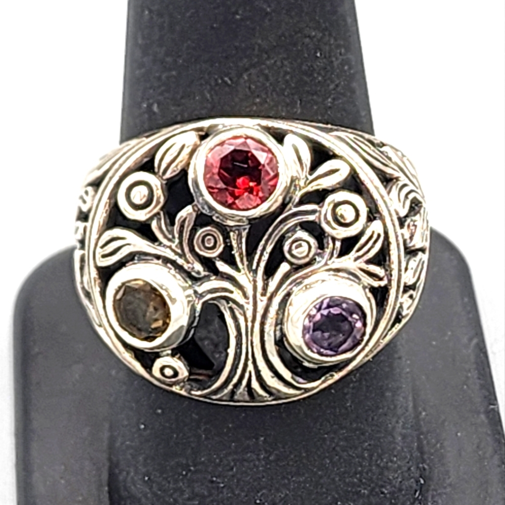 Vintage Bali Sterling, Multi-gemstone Ring